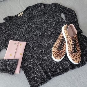 Democracy Cold Shoulder Asymmetric Knit Top